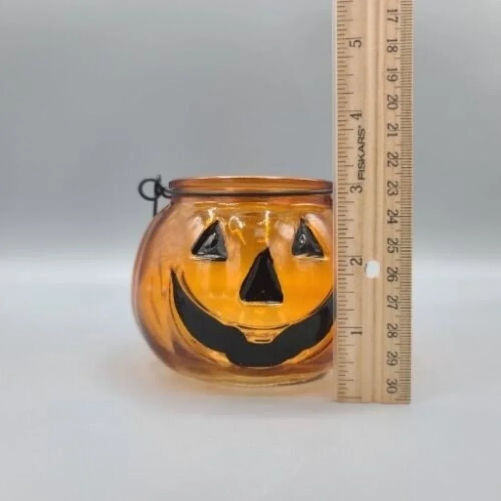 Glass Pumpkin Tealight Votive Candleholder 3x4 Jack O' Lantern